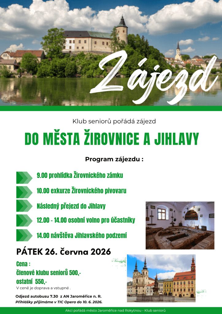 Zajezd klubu senioru 2026 Zirovnice | Městské kulturní středisko Jaroměřice nad Rokytnou