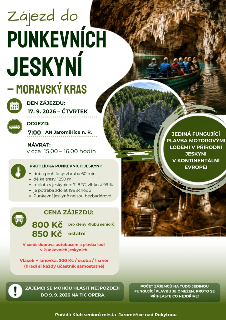 Zajezd do punkevnich jeskyni 2026 | Městské kulturní středisko Jaroměřice nad Rokytnou
